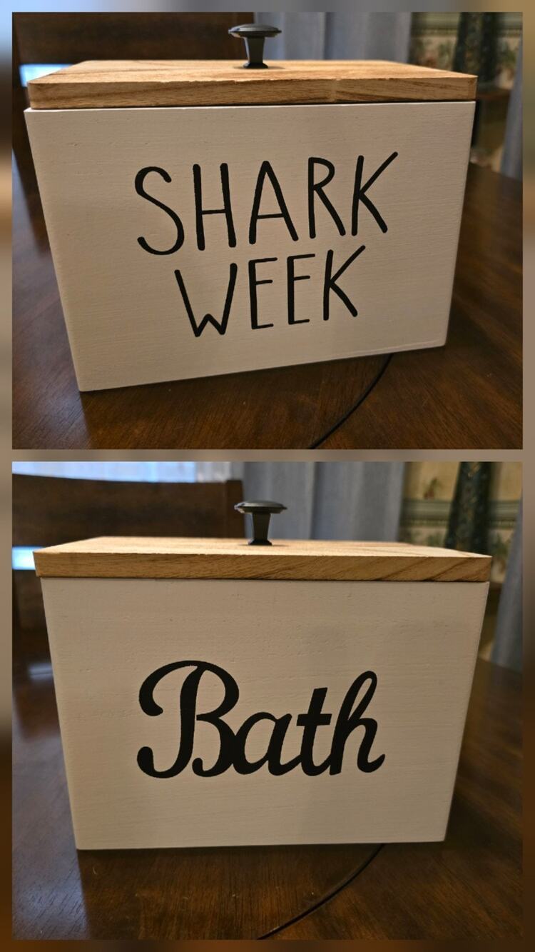 Funny Reversible Shark Week & Bath Wooden Bathroom Organizer Box & Storage...